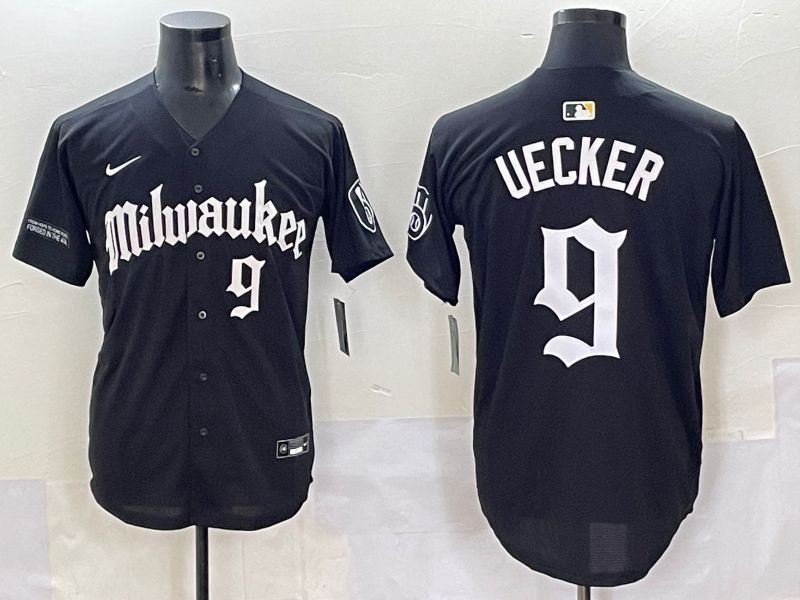 Men 2025 Milwaukee Brewers #9 Uecker Black Five generations Joint Name Nike MLB Jersey style 4->milwaukee brewers->MLB Jersey